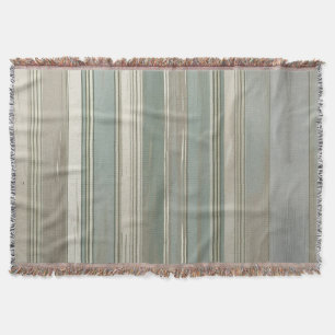 Sage Green Dusty Blue Taupe Gray Farmhouse Stripe Throw Blanket