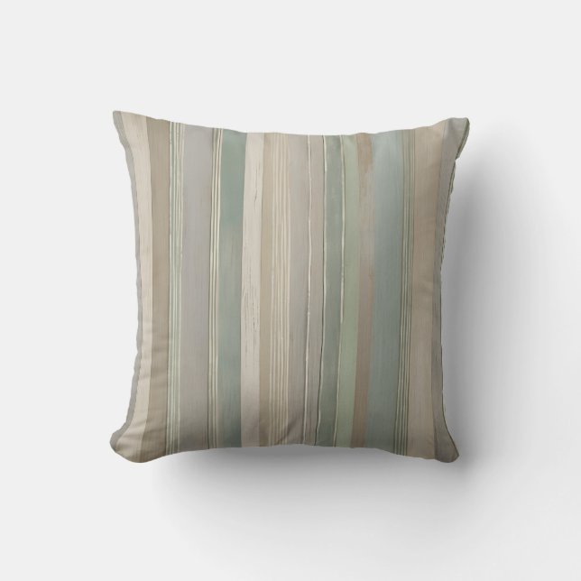 Sage Green Dusty Blue Taupe Gray Farmhouse Stripe Throw Pillow (Front)