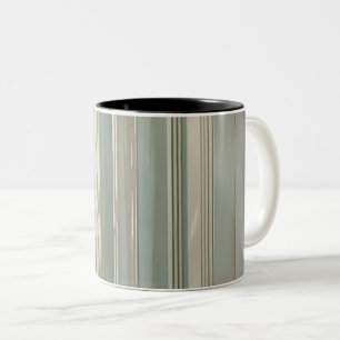 Sage Green Dusty Blue Taupe Gray Farmhouse Stripe  Two-Tone Coffee Mug
