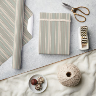 Sage Green Dusty Blue Taupe Gray Farmhouse Stripe  Wrapping Paper