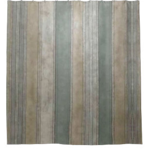 Sage Green Dusty Blue Taupe Gray Stripe farmhouse Shower Curtain