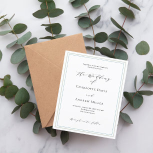 Sage green dusty blue white wedding invitation