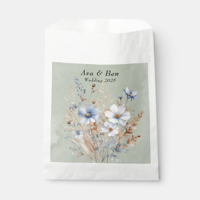 Sage Green Dusty Blue Wildflower Wedding Favor Bag (Front)