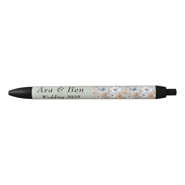 Sage Green Dusty Blue Wildflower Wedding Pen (Front)