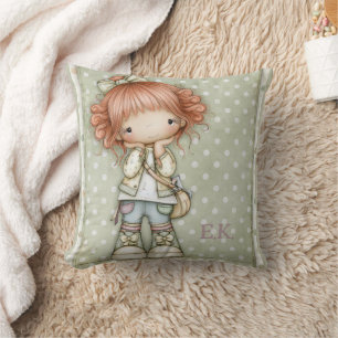 Sage Green Dusty Mauve Soft Pink Whimsical Freckle Throw Pillow