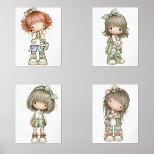 Sage Green Dusty Rose Cottagecore Girls Poster Wall Art Sets