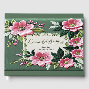 sage green & dusty rose Embroidered Flower Wedding Guest Book