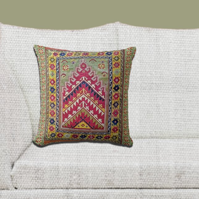 Sage Green Dusty Rose Oriental Prayer Rug Design Throw Pillow (Creator Uploaded)