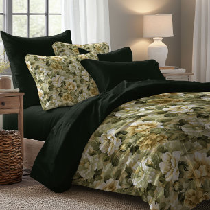 Sage Green Duvet Luxury Gold Botanical Pattern Cover