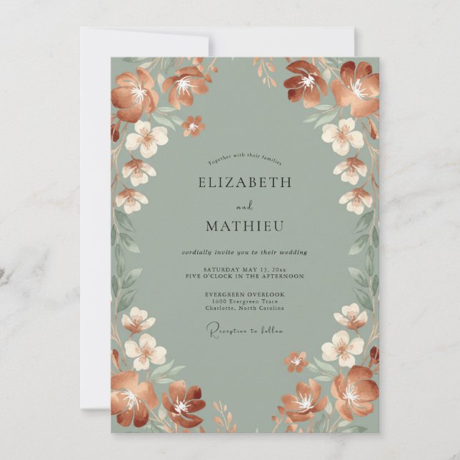 Sage Green Earthy Autumn Wedding Invitation (Front)