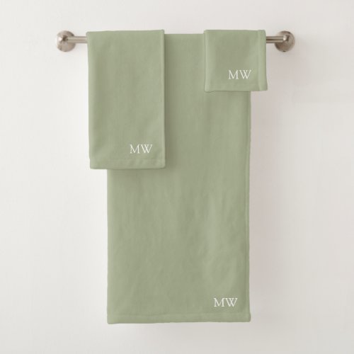 Sage Green Earthy Boho Monogram Initials Bath Towel Set