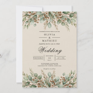 Sage Green Earthy Eucalyptus Wedding Invitation