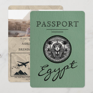 Sage Green Egypt Passport Wedding Invitation