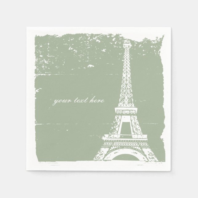 Sage Green Eiffel Tower Paper Napkin Set (Front)