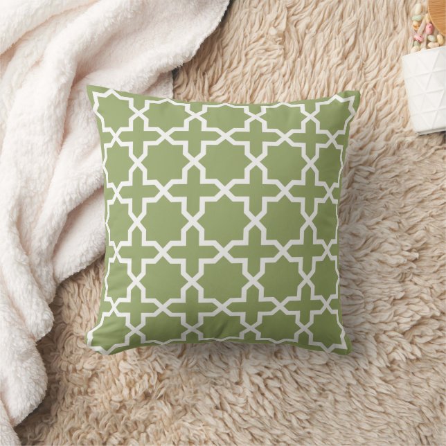Sage Green EIGHT POINTED STAR Moroccan Pattern Throw Pillow (Blanket)