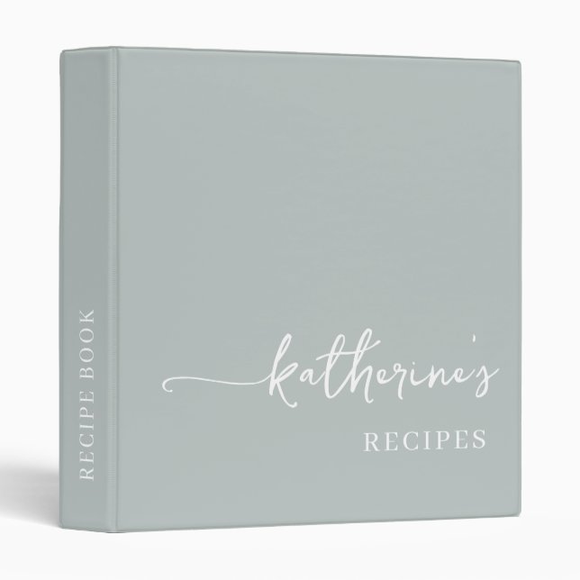Sage Green Elegance Monogram Cookbook Recipe  3 Ring Binder (Front/Spine)
