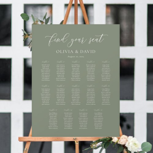 Sage Green Elegant 14 table Seating Chart Foam Board