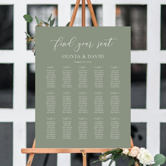 Sage Green Elegant 15 table Seating Chart Foam Board (Creator Uploaded)