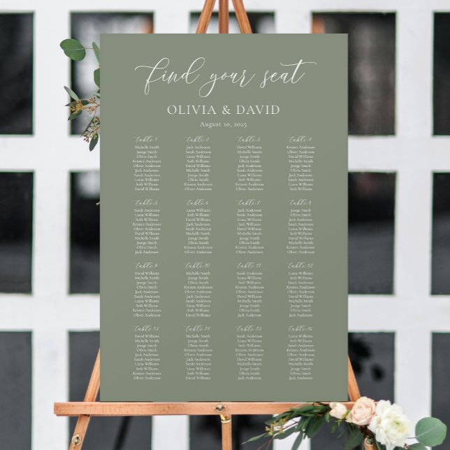 Sage Green Elegant 16 table Seating Chart Foam Board (Creator Uploaded)