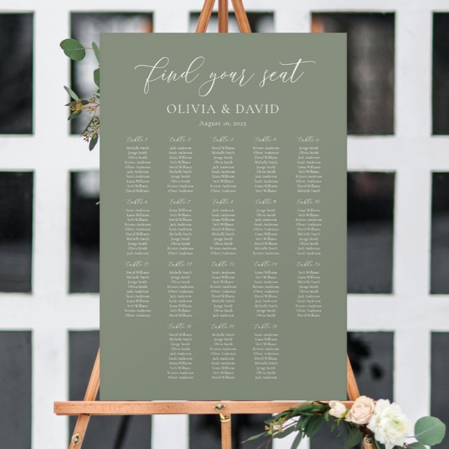 Sage Green Elegant 18 tables Seating Chart Foam Board (Creator Uploaded)