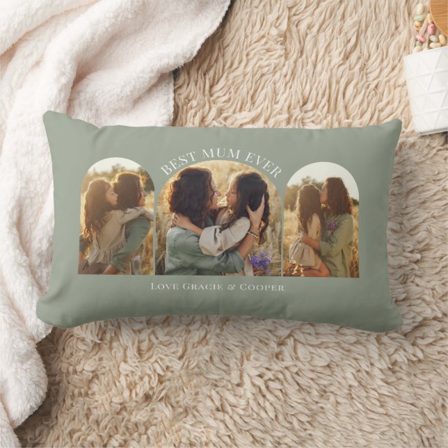 Sage green elegant arch multi photo best mum lumbar pillow (Blanket)