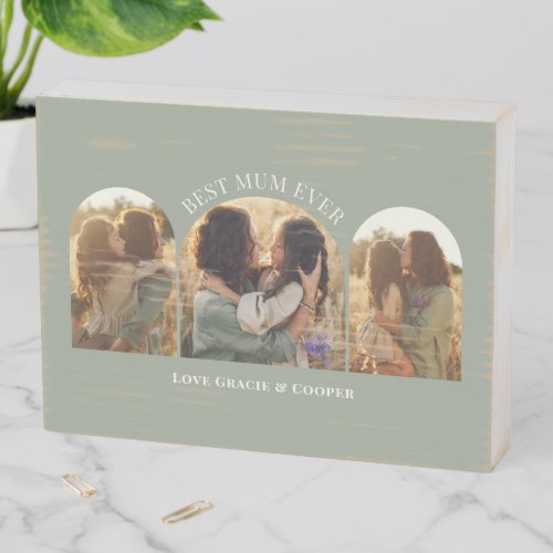 Sage green elegant arch multi photo best mum wooden box sign