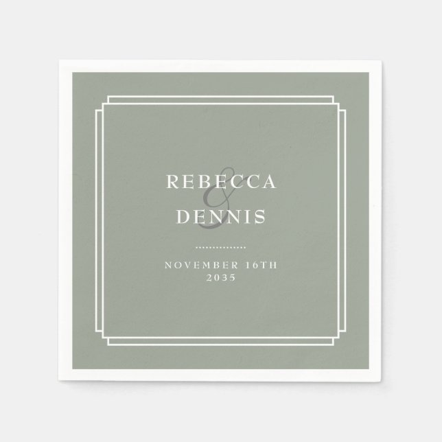Sage Green Elegant Art Deco Wedding Napkins (Front)
