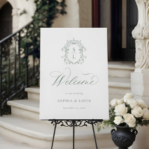 Sage Green Elegant Baroque Crest Monogram Wedding Foam Board