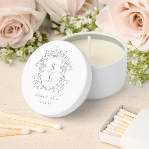 Sage Green Elegant Baroque Crest Monogram Wedding Mini Candle Favors