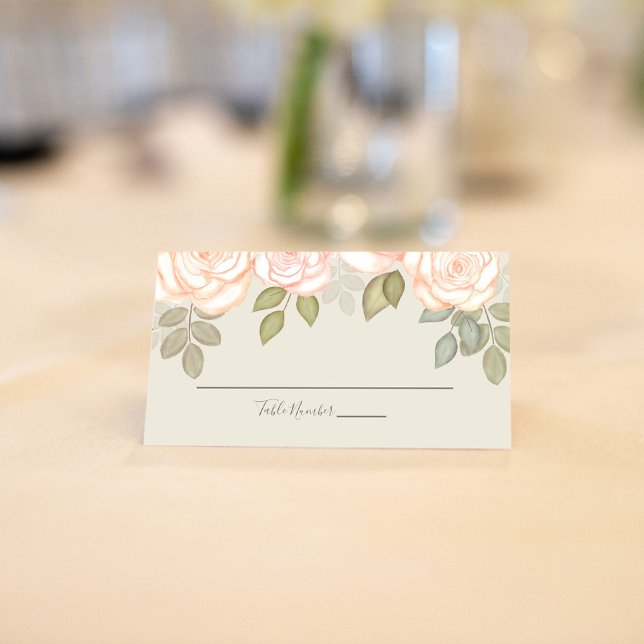 Sage Green Elegant Blush Floral Wedding Place Card (Save green and blush pink wedding place card)