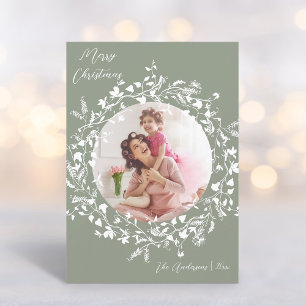 Sage Green Elegant Boho Wildflower Christmas Holiday Card