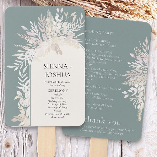 Sage Green Elegant Botanical Arch Wedding Program Hand Fan