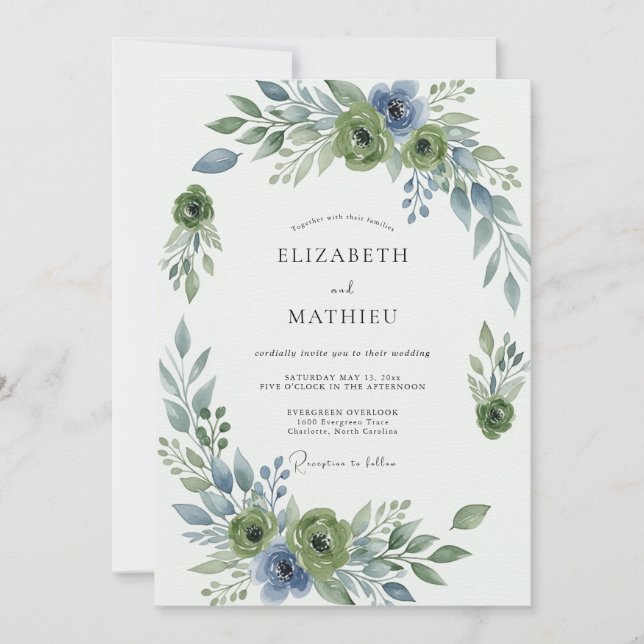 Sage Green Elegant Botanical Wedding Invitation (Front)