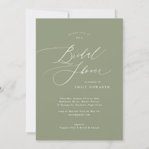 Sage Green Elegant Calligraphy Bridal Shower Invitation