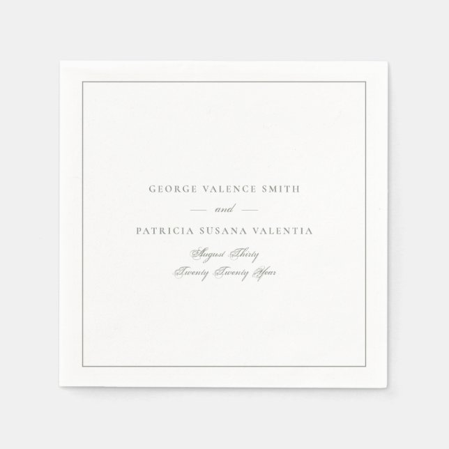 Sage Green Elegant Calligraphy Framed Wedding Napkins (Front)