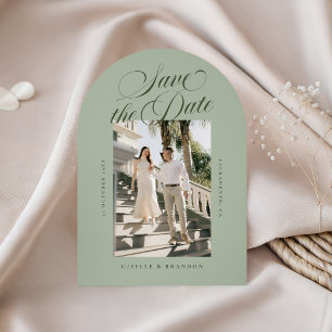 Sage Green Elegant Calligraphy Save the Date Photo