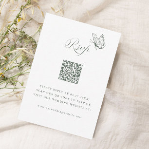 Sage Green Elegant Calligraphy Wedding QR Code RSVP Card