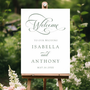 Sage Green Elegant Calligraphy Wedding Welcome Foam Board