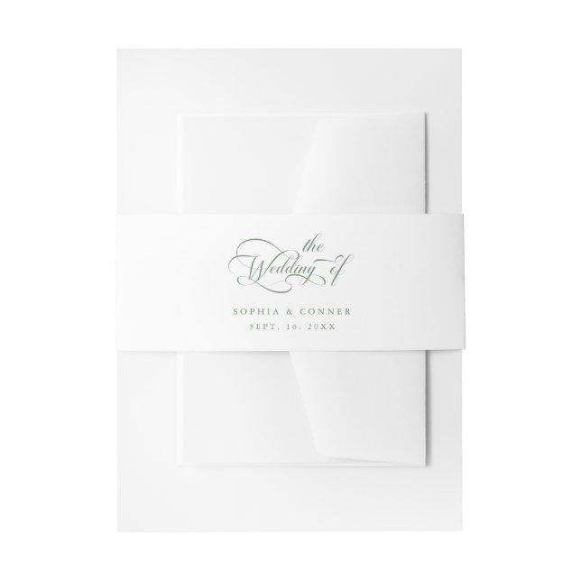 Sage Green Elegant Charm Script Wedding  Invitation Belly Band (Front Example)