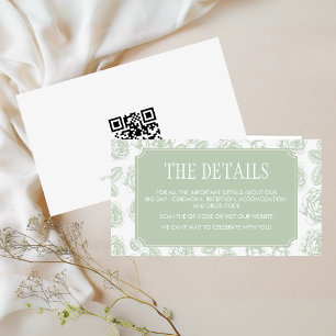 Sage Green Elegant Chinoiserie Wedding Details Enclosure Card