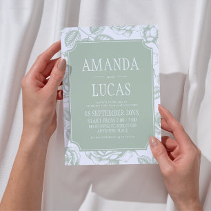 Sage Green Elegant Chinoiserie Wedding Invitation