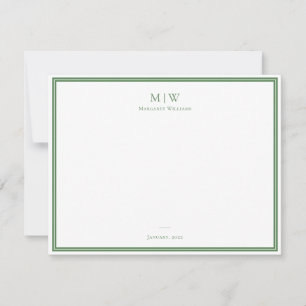 Sage Green Elegant Classic Monogram Professional Note Card