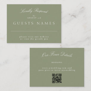 Sage Green Elegant Classic Wedding QR CODE RSVP Note Card