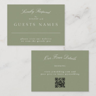 Sage Green Elegant Classic Wedding QR CODE RSVP Note Card