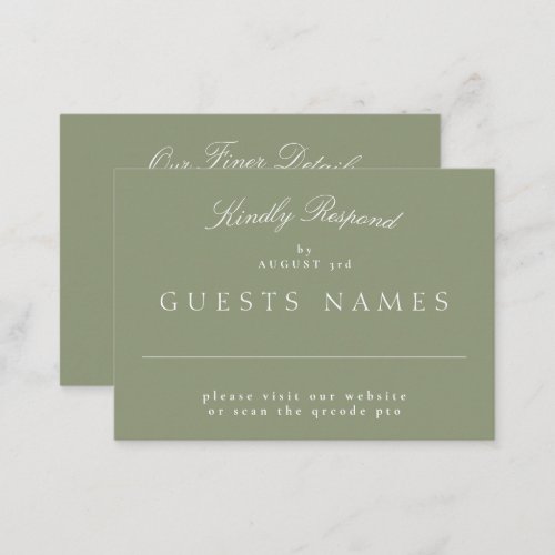 Sage Green Elegant Classic Wedding QR CODE RSVP Note Card