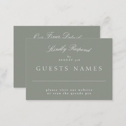 Sage Green Elegant Classic Wedding QR CODE RSVP Note Card
