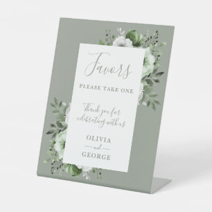 Sage Green Elegant Country Floral Wedding Favors Pedestal Sign
