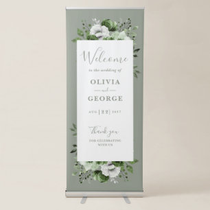 Sage Green Elegant Country Floral Wedding Welcome Retractable Banner