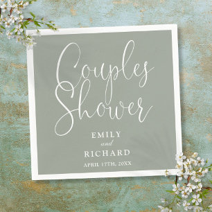 Sage Green Elegant Couples Bridal Wedding Shower Napkins