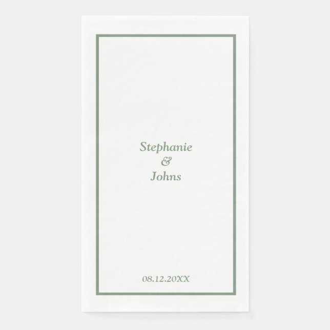 Sage Green Elegant Custom Name Modern Wedding Paper Guest Towels (Front)